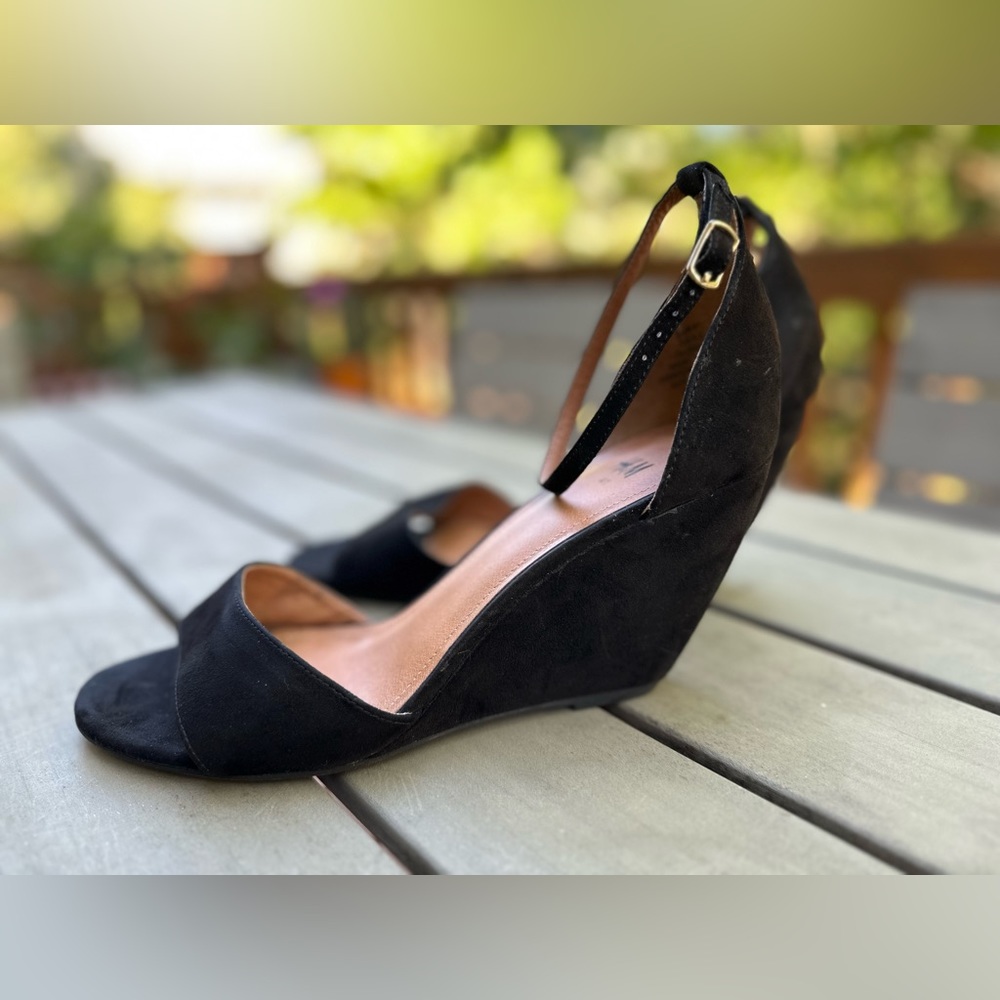 H&M Premium Collection Black Suede Wedge Heels Size 10